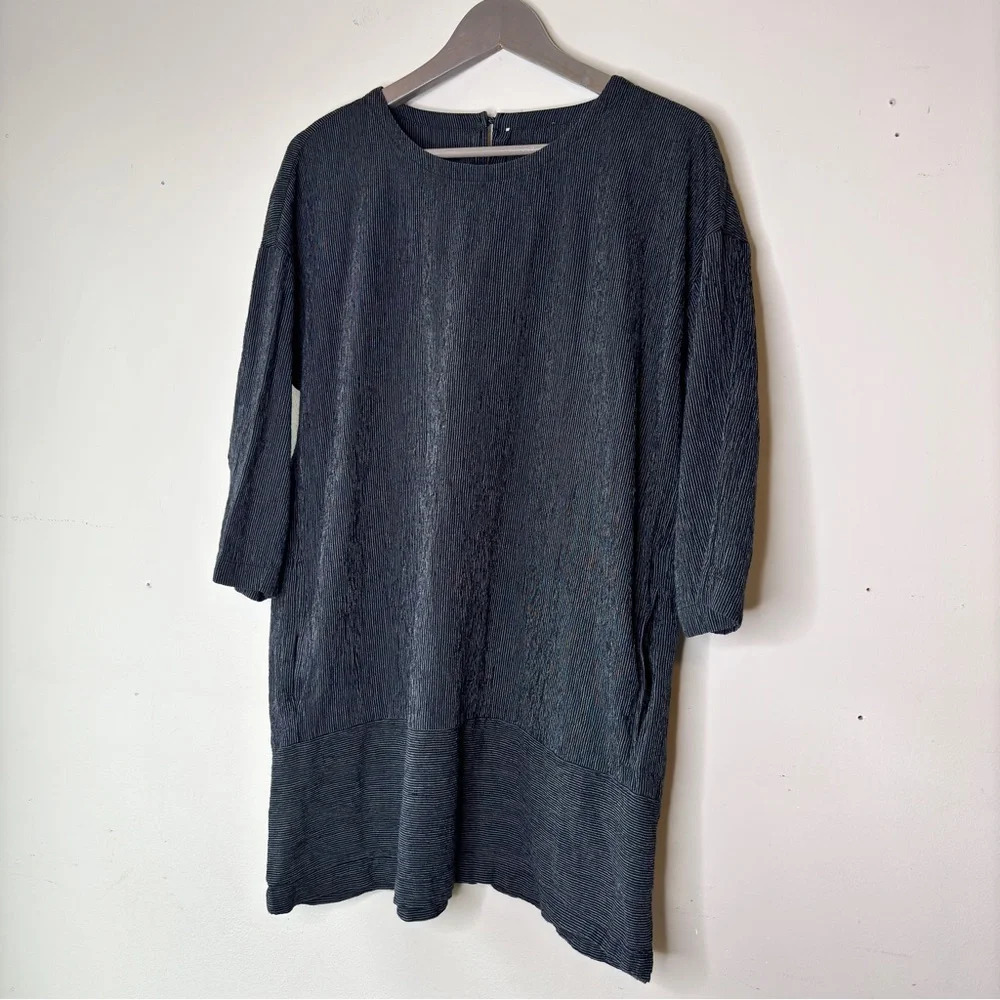 Eileen Fisher Black White Striped Pocketed 3/4‎ Sleeve Tunic Top Size M - Picture 8 of 9